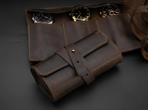 Watch case leather roll - leather,