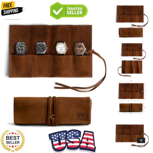 Leather watch roll organizer - leather,